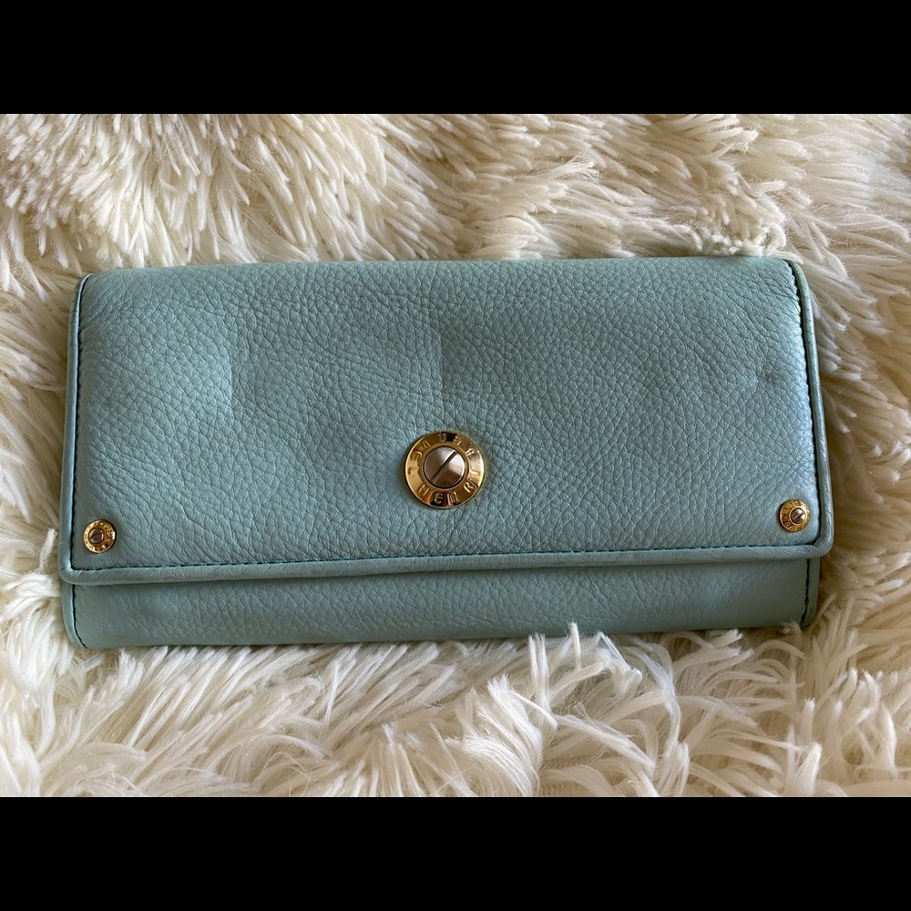 henri bendel Mint Blue Leather Wallet with Gold Hardware
